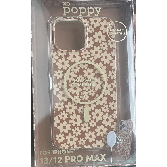 XO Poppy iPhone 13/12 Pro Max Magsafe Compatible Brown/Tan Flowers Durable Case - Picture 1 of 2